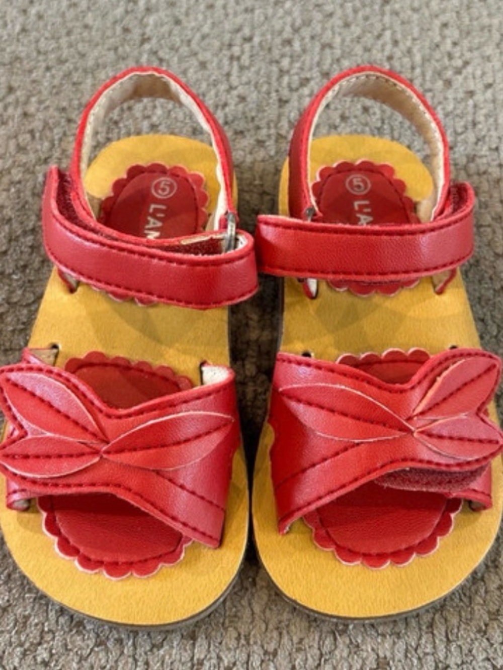 L'Amour Red Floral Strap Kids Sandals